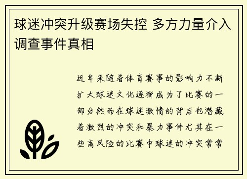 球迷冲突升级赛场失控 多方力量介入调查事件真相